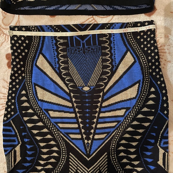 Windsor Midi Skirt And Top Long Sleeve Black & Blue Body Con Print Cotton ( Set) - Picture 9 of 13
